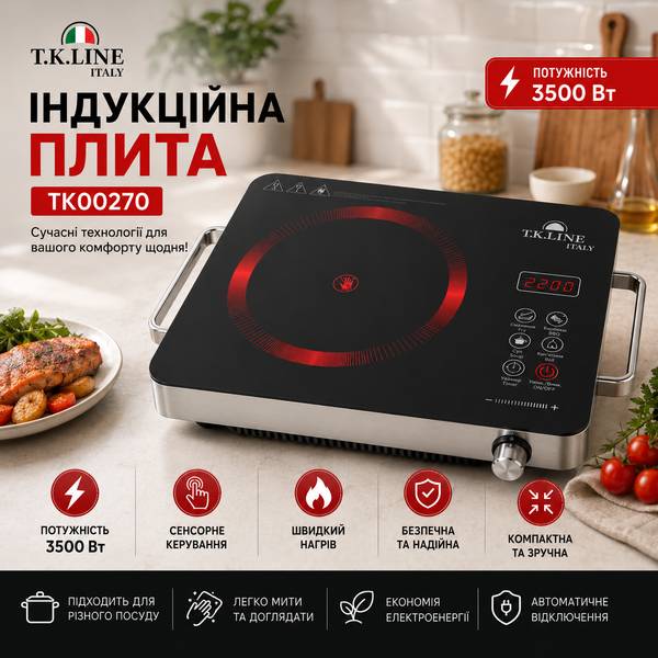 Индукционная электроплита T.K.Line TK00270 3500 Вт Настольная плита со стеклокерамической поверхностью и сенсорным управлением AP-668 фото