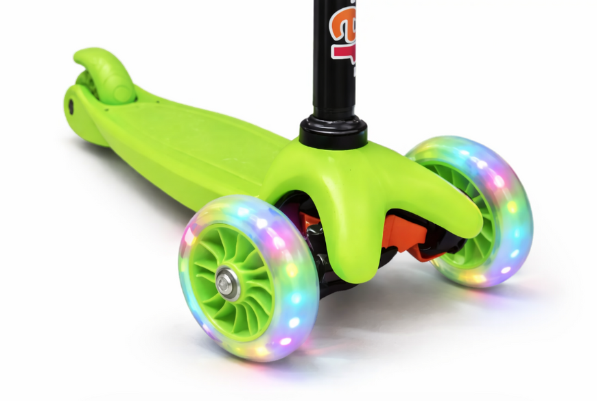 Дитячий самокат Scooter Mini зелений | Світні PU колеса, регульована ручка 55&ndash;75 см, 3 колеса AP-573 фото