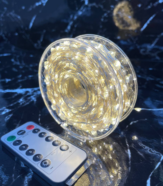 Гірлянда роса колір холодний з USB і пультом 100 м, Гірлянда на котушці былий дріт AP-416 фото