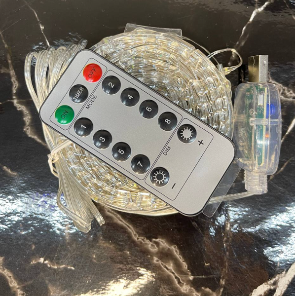 Гірлянда роса колір холодний з USB і пультом 100 м, Гірлянда на котушці былий дріт AP-416 фото