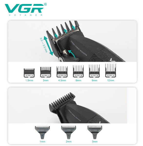 Комплект для стрижки VGR 3 в 1 V-640 S3 BLACK, машинка для стрижки, тример та електробритва шейвер АP-405 фото