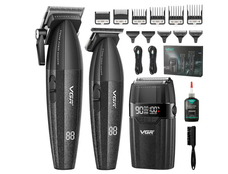Комплект для стрижки VGR 3 в 1 V-640 S3 BLACK, машинка для стрижки, тример та електробритва шейвер АP-405 фото