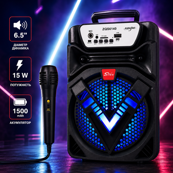 Портативна Bluetooth колонка 6.5" 15W з підсвіткою, акумулятором 1500 mAh, USB/TF/AUX AP-679 фото