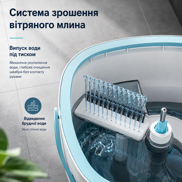 Швабра з мікрофібри та відром 2,5 л, системою розділення чистої та брудної води та поворотною насадкою 360 AP-682 фото