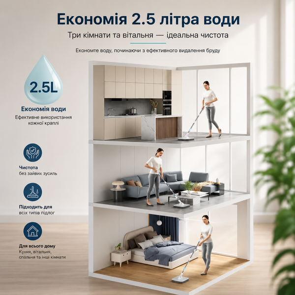 Швабра з мікрофібри та відром 2,5 л, системою розділення чистої та брудної води та поворотною насадкою 360 AP-682 фото