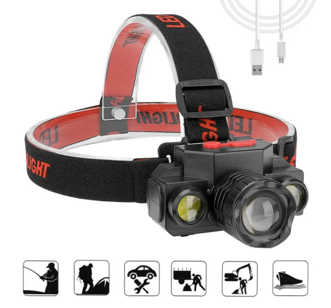 Налобный фонарь Bailong BL-1805 COB, аккумуляторный, 3 режима, USB-зарядка AP-539 фото