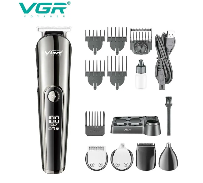 Машинка для стрижки та тример VGR V-107 11в1 з LED-дисплеєм, акумуляторна, набір для волосся, бороди та тіла AP-541 фото