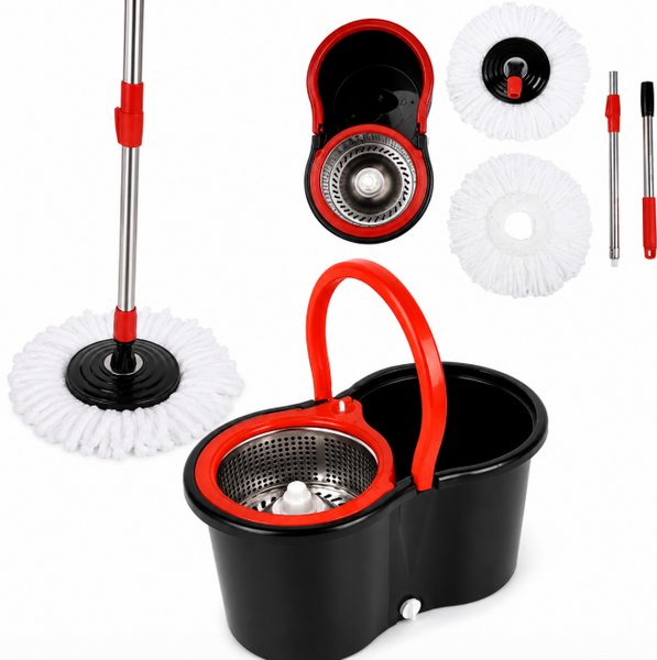 Швабра Spin Mop с ведром 8 л и автоматическим отжимом | Турбо швабра 360&deg; с центрифугой и 2 насадками AP-642 фото
