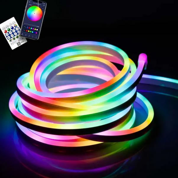 Умная LED неоновая лента RGB 10 м с пультом и управлением через приложение, влагозащита IP68 АР-407 фото