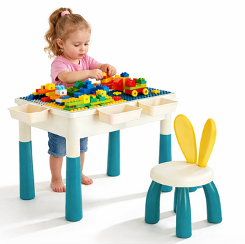 Детский игровой стол с конструктором 231 деталь, 2 в 1 (стол + LEGO-панель), со стулом и контейнерами AP-617 фото