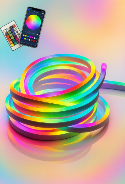 Умная LED неоновая лента RGB 5 м с пультом и управлением через приложение, влагозащита IP68 АР-408 фото