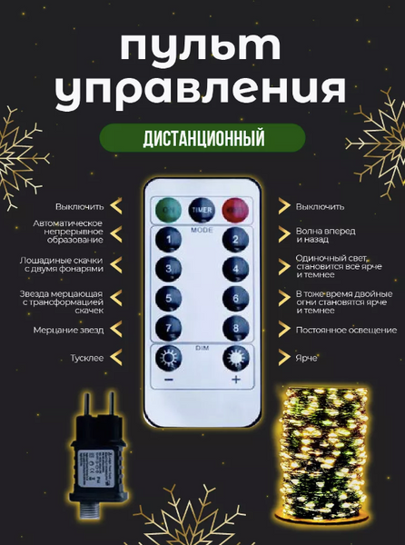 Гірлянда роса колір теплий з USB і пультом 50 м, Гірлянда на котушці зелений дріт AP-141 фото