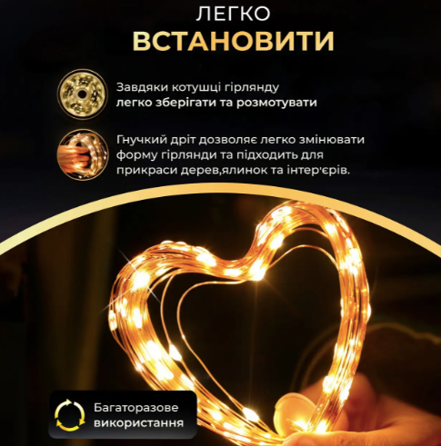 Гірлянда роса колір теплий з USB і пультом 50 м, Гірлянда на котушці зелений дріт AP-141 фото